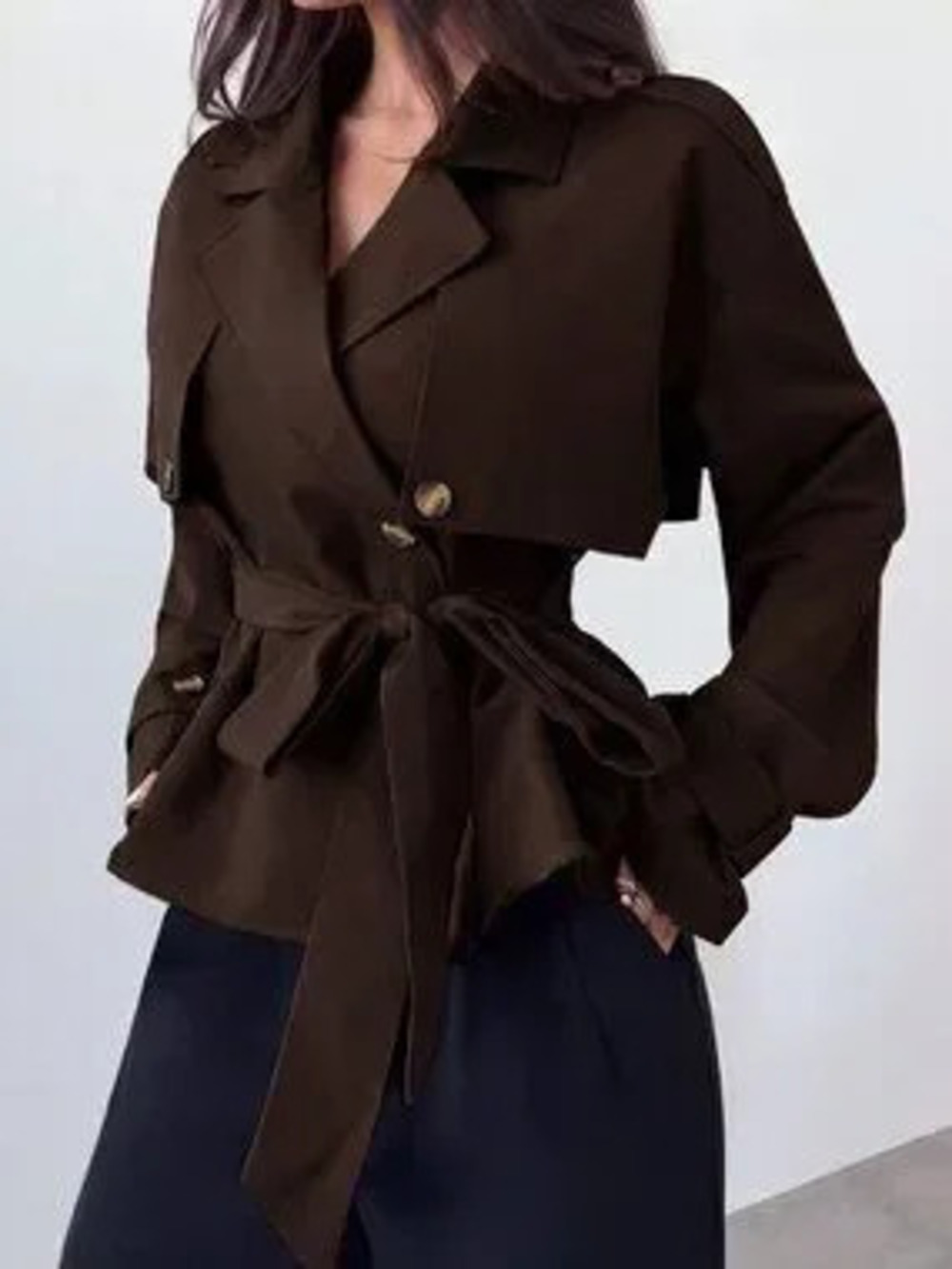 Chocolate Brown Casual Women's Trench Coat
